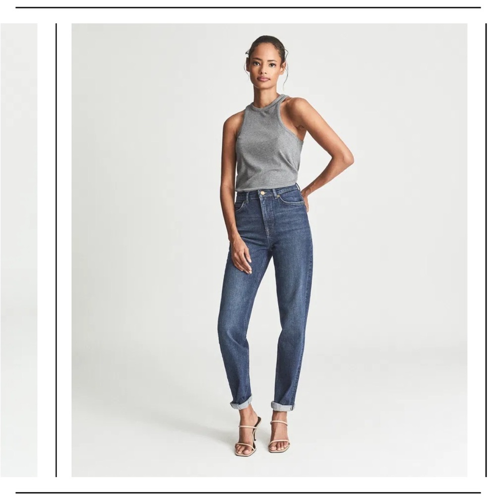 Reiss High Rise Slim Straight Leg Jeans in Blue Mid Wash